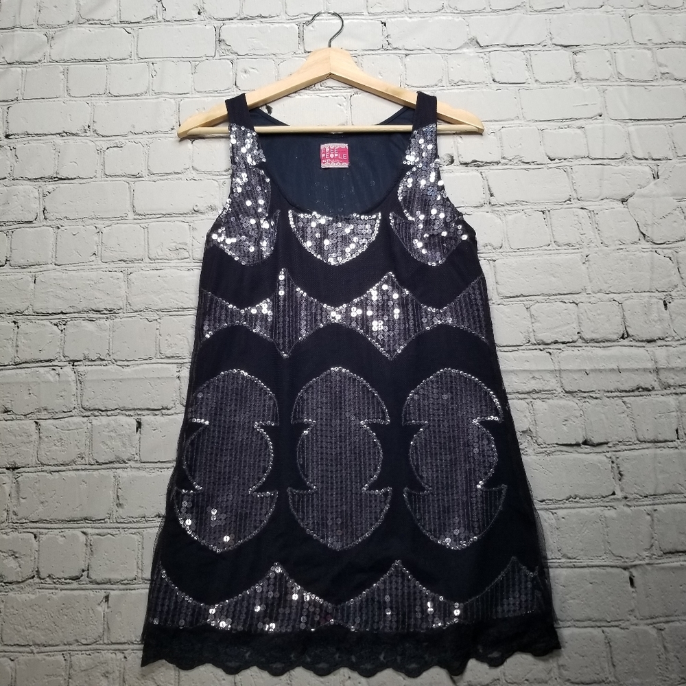 Free People Blue Sequin Tank Mini Dress